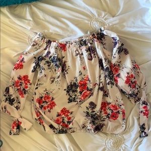 Off-shoulder flowery blouse